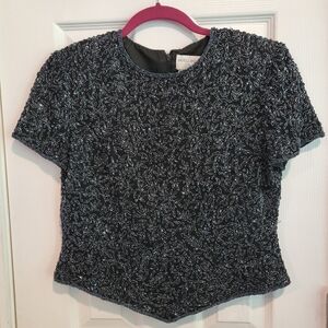 Papell Boutique Black and Silver Beaded Blouse